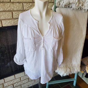 Left of Center-Anthropologie White Flowy Boho Gauzy Cotton Tunic Top XS